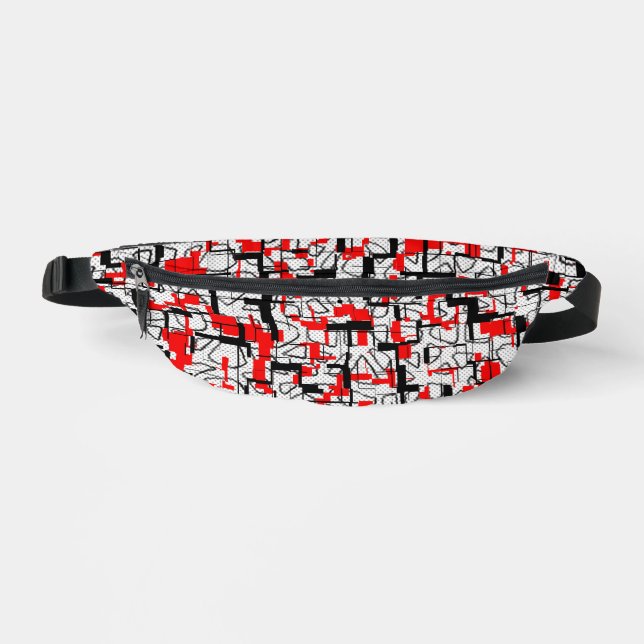 Black White Red Pattern  Fanny Pack (Front)