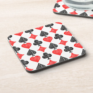 Black/White/Red Playing Card All Symbols Lino Cut Beverage Coaster