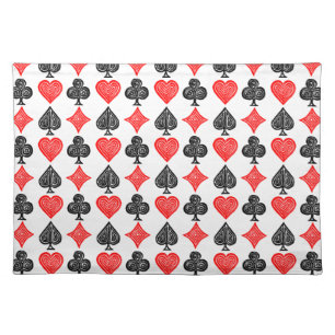 Black/White/Red Playing Card All Symbols Lino Cut Cloth Placemat