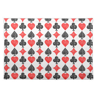 Black/White/Red Playing Card All Symbols Lino Cut Cloth Placemat