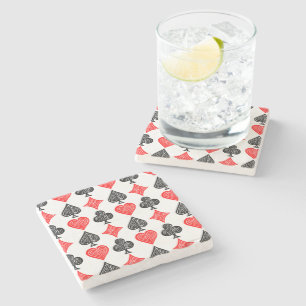 Black/White/Red Playing Card All Symbols Lino Cut Stone Coaster