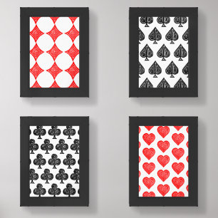 Black/White/Red Playing Card All Symbols Lino Cut Wall Art Sets