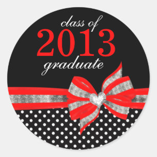 Black White Red Polka Dot Graduation Seal Sticker