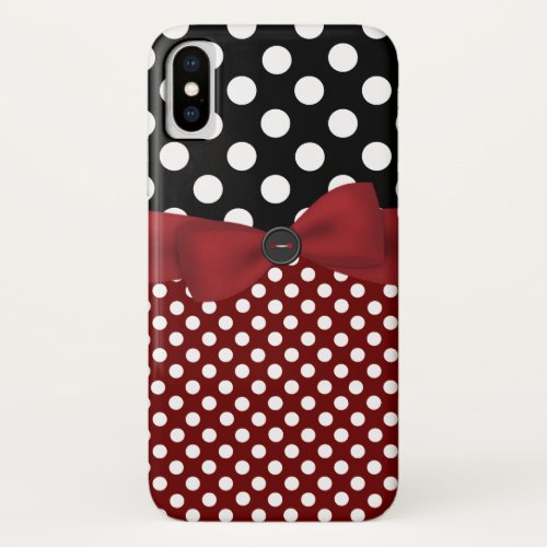 Black White  Red Polka Dot iPhone X Case