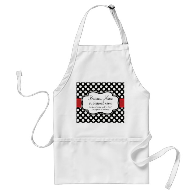 Black White Red Polka Dot Retro Cute Consultant Adult Apron (Front)