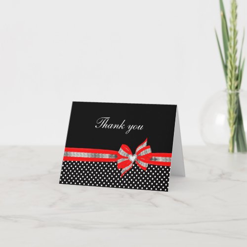 Black White Red Polka Dot Thank You Card You Card