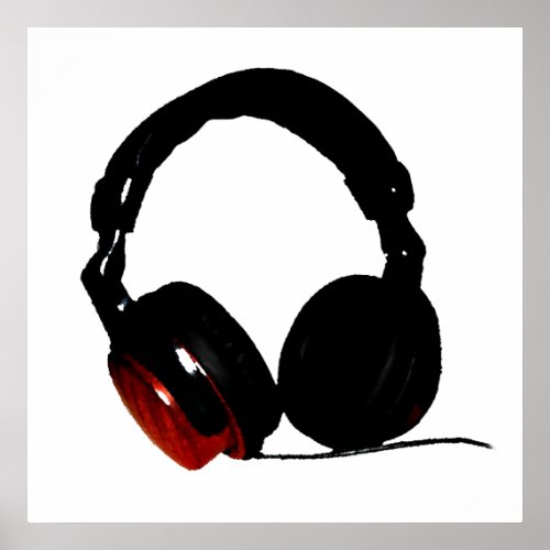 Black White Red Pop Art Headphone Poster