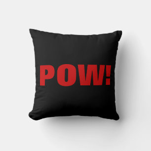Black White Red Pow! Comic Graphic Retro Vintage Throw Pillow