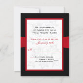 Black White Red PRINTED RIBBON Floral Reply Card (Back)