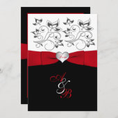 Black White Red PRINTED Ribbon Wedding Invite (Front/Back)