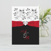 Black White Red PRINTED Ribbon Wedding Invite (Standing Front)