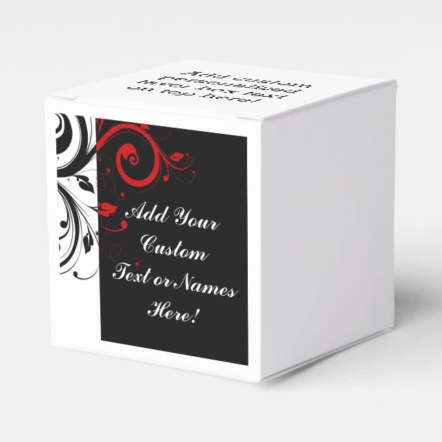 Black White Red Reverse Swirl Personalized Favor Boxes (Front Side)