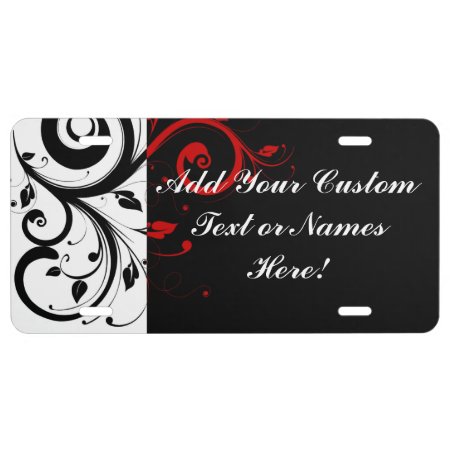 Black White Red Reverse Swirl Personalized License Plate
