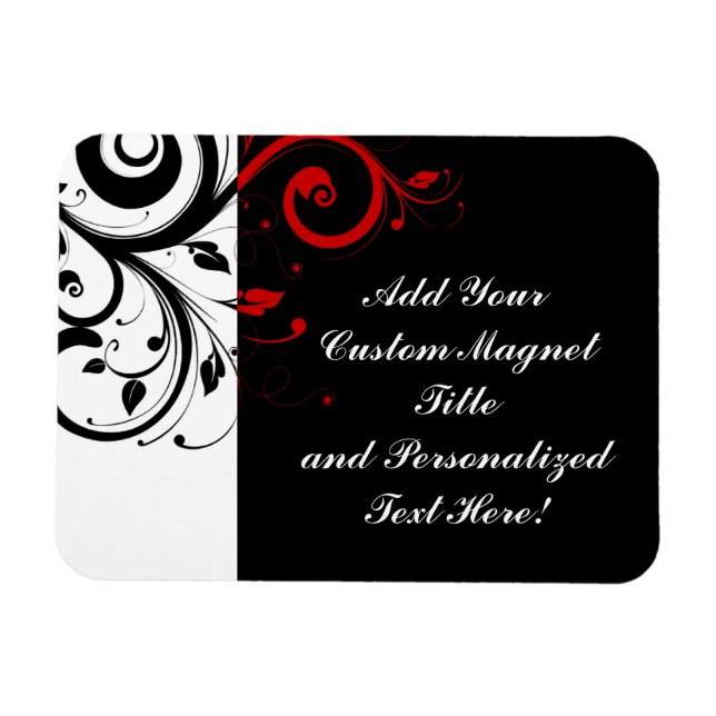 Black White Red Reverse Swirl Personalized Magnet (Horizontal)