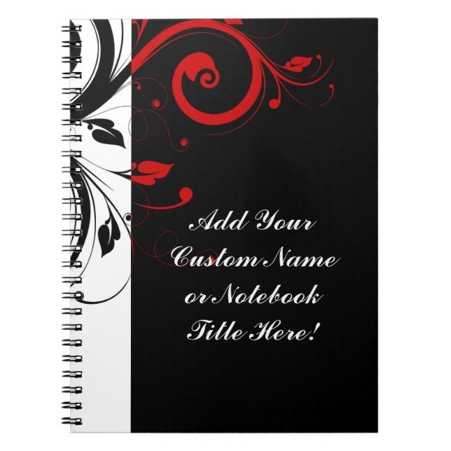 Black White Red Reverse Swirl Personalized Notebook (Front)