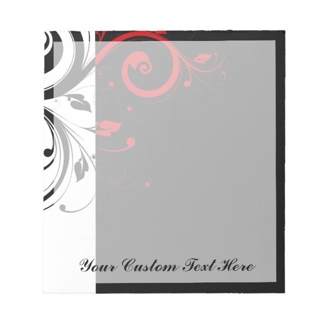 Black White Red Reverse Swirl Personalized Notepad (Front)