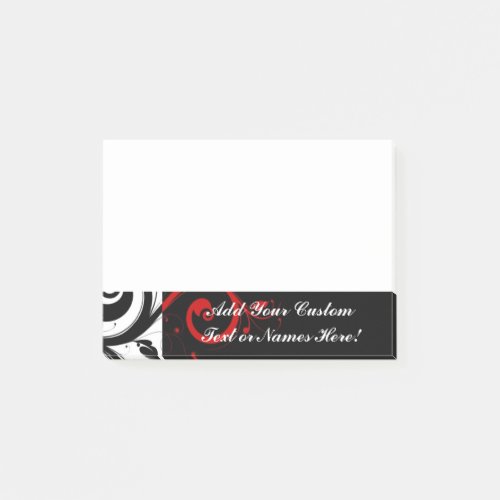 Black White Red Reverse Swirl Personalized Post_it Notes