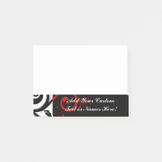 Black White Red Reverse Swirl Personalized Post-it Notes (Front)