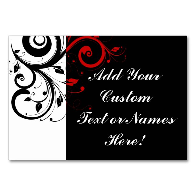Black White Red Reverse Swirl Personalized Table Number (Back)
