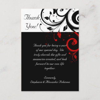 Black/White/Red Reverse Swirl Thank You Note Cards