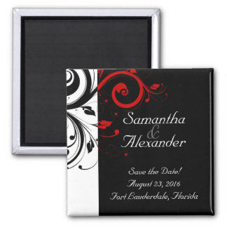 Black, White, Red Reverse Swirl Wedding Magnets II