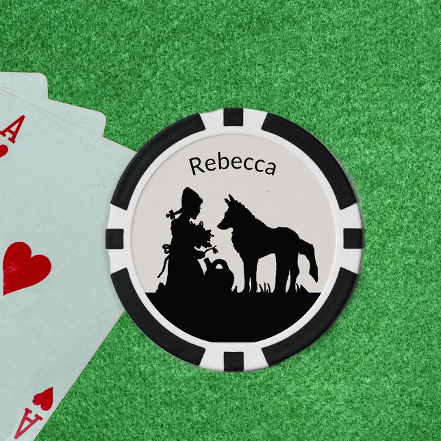 Black White Red Riding Hood Wolf Under Trees Woods Poker Chips (Little red riding hood wolf in black and white in the grass on poker chips.)