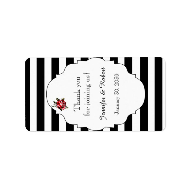 Black White Red Rose Wedding Lip Balm Label (Front)