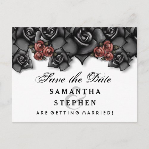 Black White Red Roses Halloween Save Date Announcement Postcard
