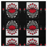 BLACK WHITE RED ROSES ,ROSEBUDS Art Nouveau Floral Fabric