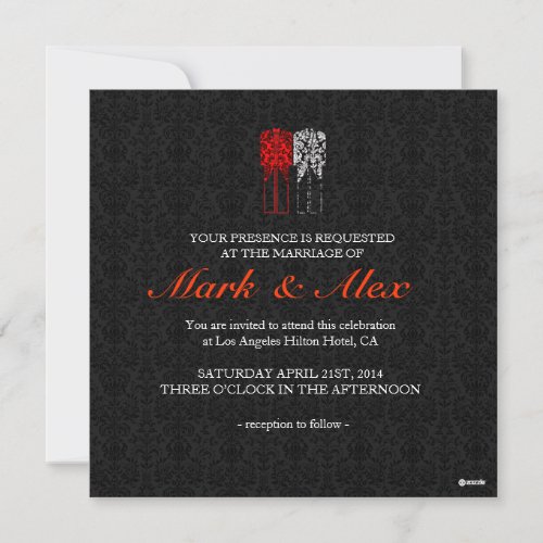 Black White  Red Same_Sex Couples Wedding Invite