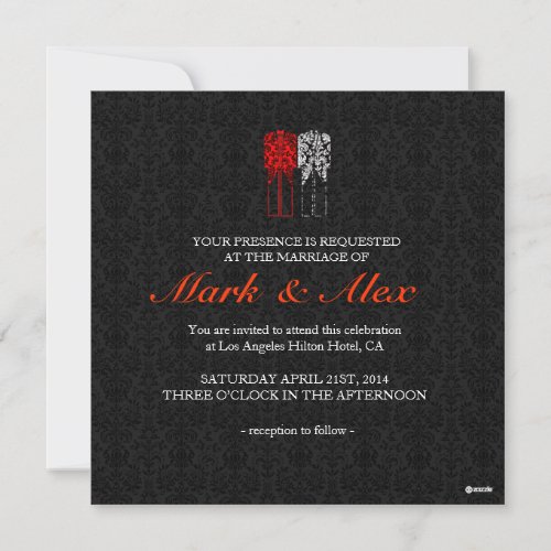 Black White &amp; Red Same-Sex Couples Wedding Invite