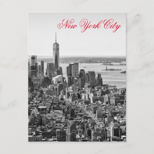 Black White Red Script New York City Manhattan Postcard