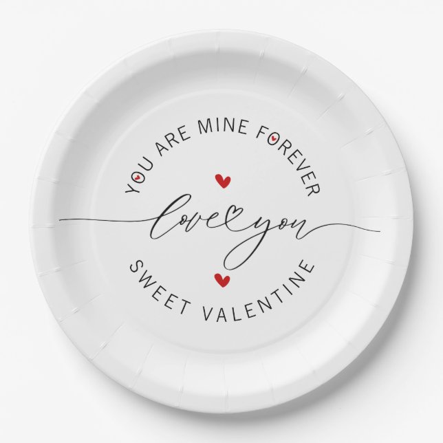 Black White Red Simple Minimalist Love Valentine's Paper Plates (Front)
