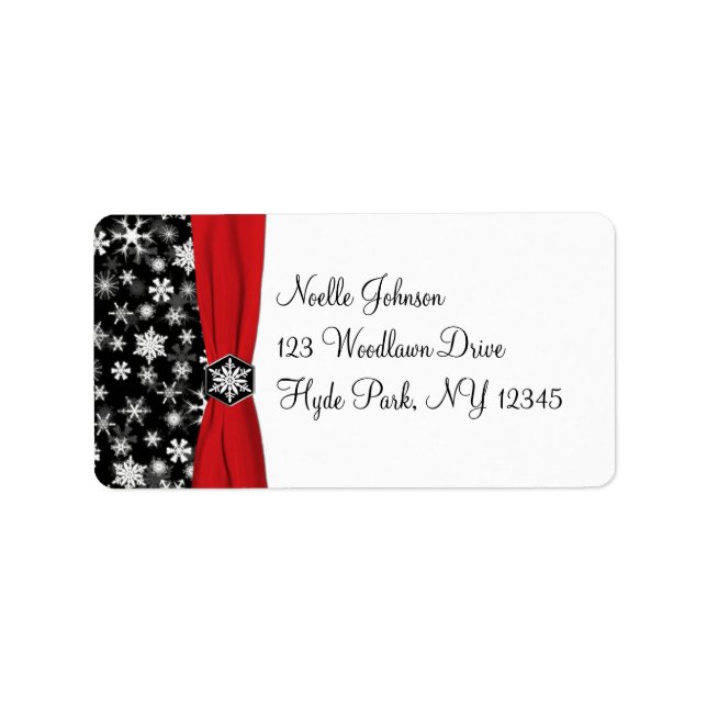 Black, White, Red Snowflakes Address Label (Front)