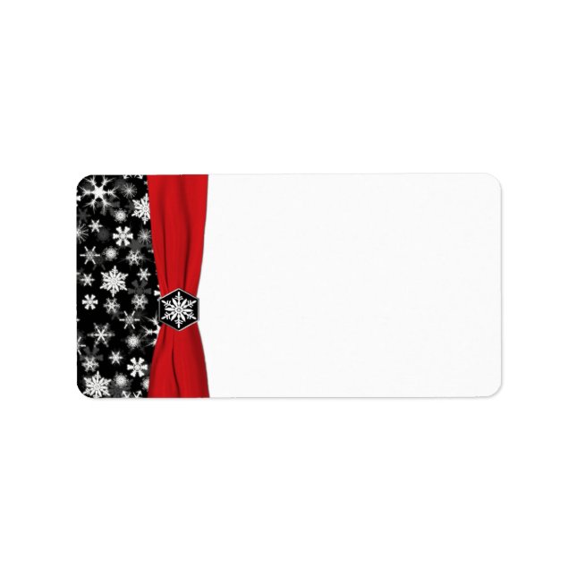 Black, White, Red Snowflakes Blank Address Label (Front)