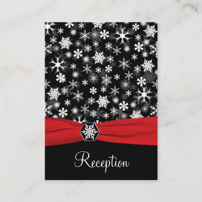 Black, White, Red Snowflakes Enclosure Card (Front)