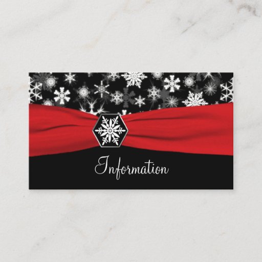 Customizable Black, White, Red Snowflakes Information card Business Card Template