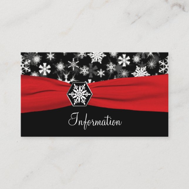 Black, White, Red Snowflakes Information card (Front)