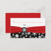 Black, White, Red Snowflakes Place Cards (Front/Back)