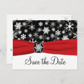 Black, White, Red Snowflakes Save the Date Card (Front/Back)