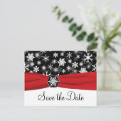 Black, White, Red Snowflakes Save the Date Card (Standing Front)