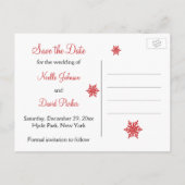 Black, White, Red Snowflakes Save the Date Card (Back)
