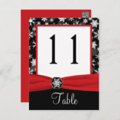 Black, White, Red Snowflakes Table Number Card (Front/Back)