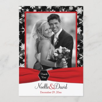 Black  White  Red Snowflakes Thank You Card - Flat by NiteOwlStudio at Zazzle