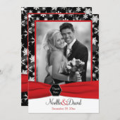 Black, White, Red Snowflakes Thank You Card - Flat (Front/Back)