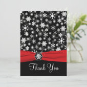 Black, White, Red Snowflakes Thank You Card - Flat (Standing Front)