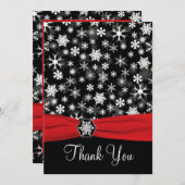 Black, White, Red Snowflakes Thank You Card - Flat (Front/Back)