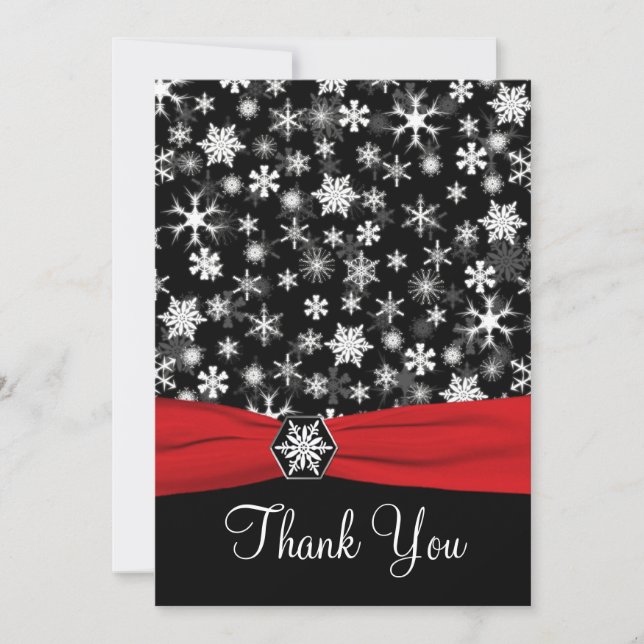 Black, White, Red Snowflakes Thank You Card - Flat (Front)