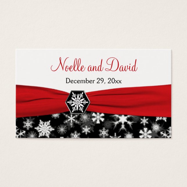 Black, White, Red Snowflakes Wedding Favor Tag (Front)