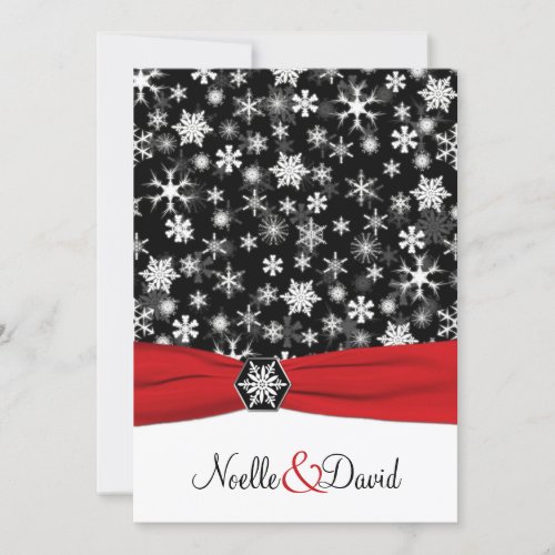 Black, White, Red Snowflakes Wedding Invitation